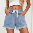 thumbnail image 1 of ByworldtasicNo Boundaries Womens Jean Shorts Summer Casual Mid Rise Cuffed Elastic Waist Denim Shorts, 1 of 7
