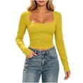 thumbnail image 1 of ByworldtasicNo Boundaries Womens Long Sleeve Crop Top Square Neck Workout Athletic Casual Cropped Fitted Basic Shirts, 1 of 7