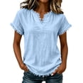 thumbnail image 1 of ByworldtasicNo Boundaries Womens Summer Short Sleeve V Neck T-Shirt Cute Lace Scallop Trim Tee Loose Fit Tops, 1 of 8