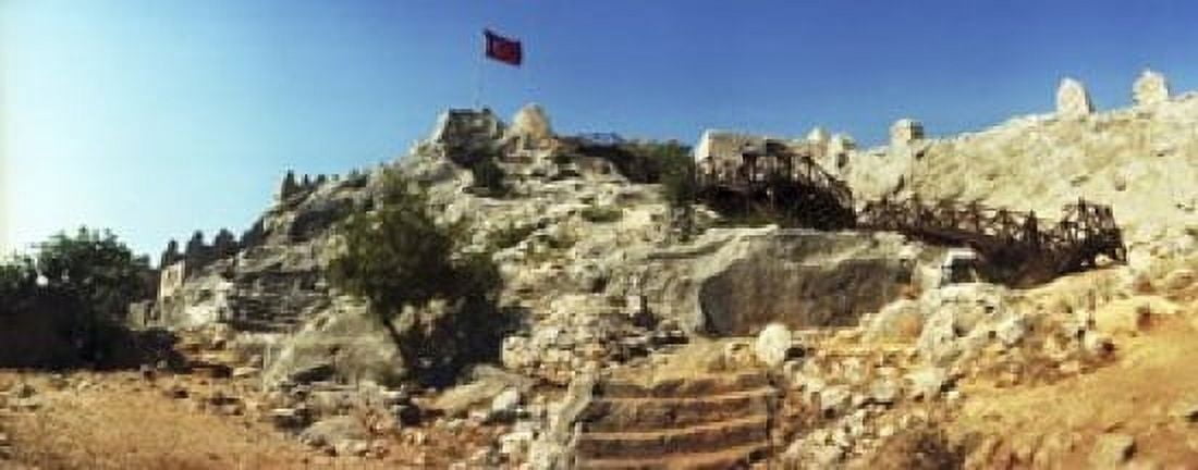 Byzantine castle of Kalekoy with a Turkish national flag Antalya Province Turkey Canvas Art - Panoramic Images (15 x 6)