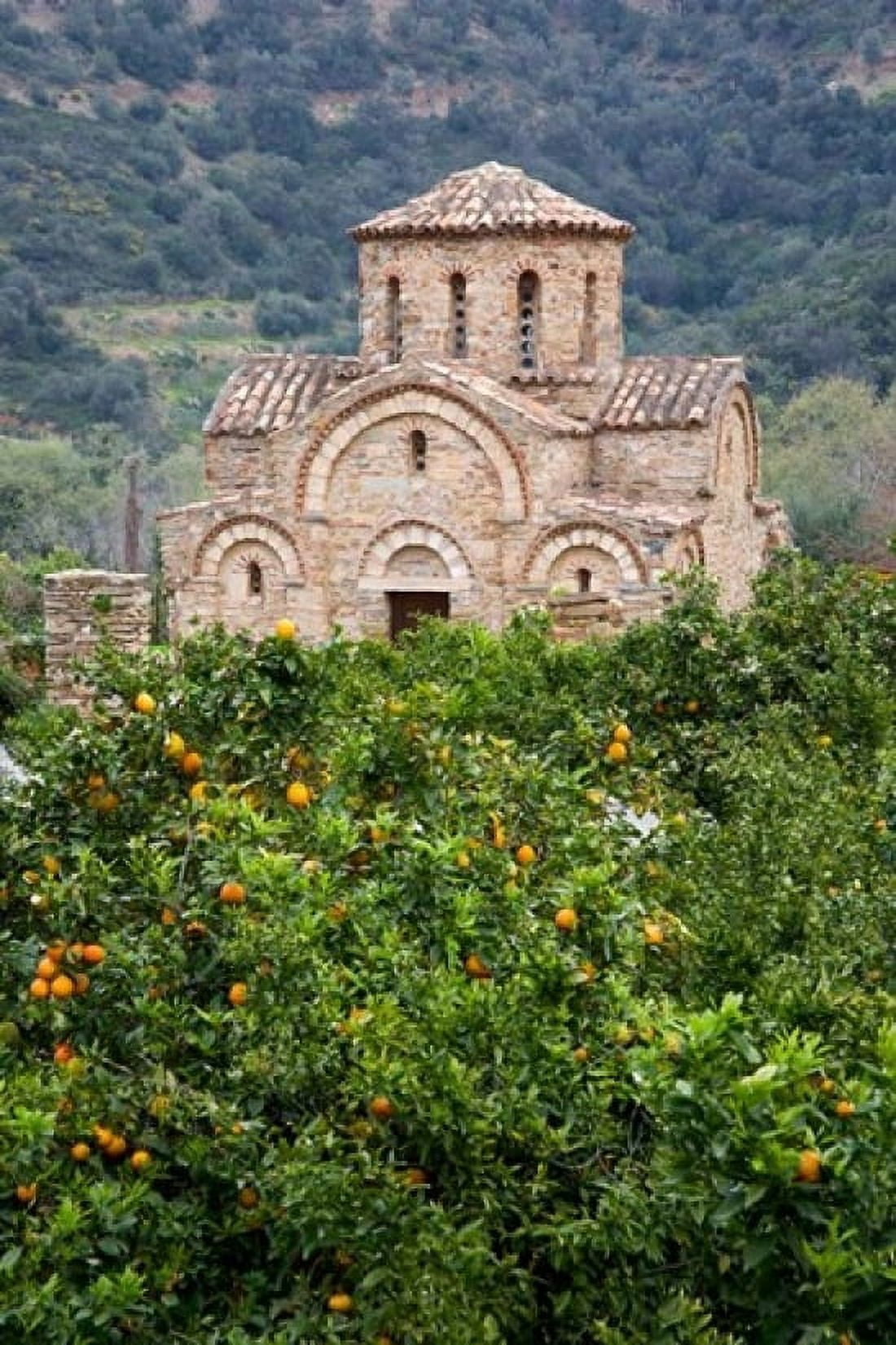 Byzantine church near Fodele Grove of orange trees and Church of the Panayia Crete Greece Canvas Art - Scott T Smith DanitaDelimont (11 x 17)