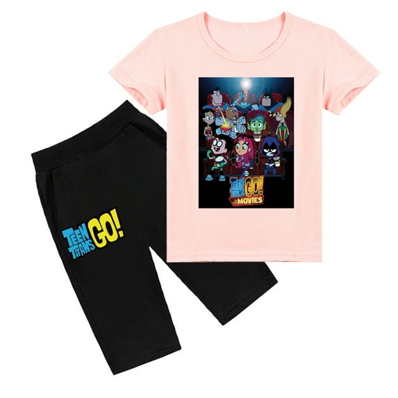 Bzdaisy Teen Titans GO Short Sleeve T-Shirt Shorts Set - Fun and Colorful Cartoon Print Clothing for Boys and Girls Aged 3-12