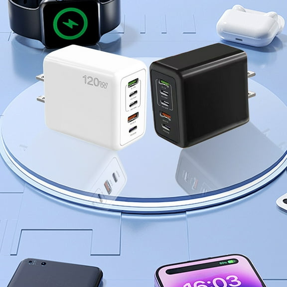 Bzdzmqm 2Pcs 120W USB C Wall Charger 5 Port Fast Charging Block, 3 Type C 2 USB Ports Power Adapter for Phone Tablet Laptop, Multi Port Charger Station for Home Office Travel, CE Certified US Plug