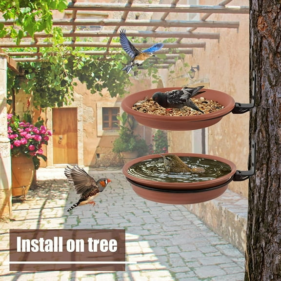 Bzdzmqm 2Pcs Heavy Duty Bird Feeder 2 Pack, Outdoor Bird Feeder Tree Mounted, Sturdy Steel Clip Bird Bath Tray for Wooden Fences, Hummingbird Feeder for Outdoor Walls, Garden Bird Feeder for Patio