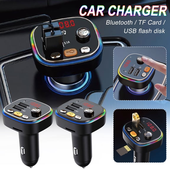Bzdzmqm 2Pcs QC3.0 Fast USB Car Charger Bluetooth FM Transmitter, Dual USB Port Car Adapter for Music and Hands-Free Calls, Car MP3 Player Bluetooth Receiver, In-Car Lighter Socket Charger for