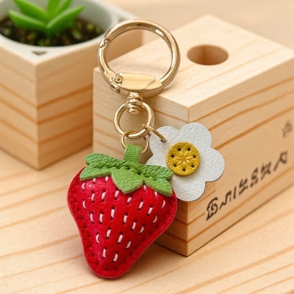 Bzdzmqm 2Pcs Strawberry Pendant Keychain for Handbags, 3D Fruit Charm Bag Accessory, Exquisite Artificial Leather Strawberry Bag Charm, Cute Purse Keyring Gift for WomenGirls