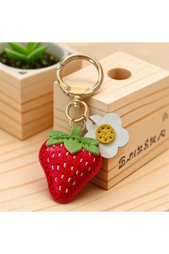 2Pcs Strawberry Pendant Keychain for Handbags, 3D Fruit Charm Bag Accessory, Exquisite Artificial Leather Strawberry Bag Charm, Cute Purse Keyring Gift for WomenGirls