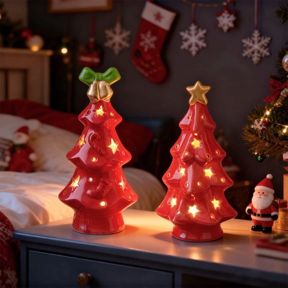 Bzdzmqm under $5 2Pcs Ceramic Christmas Tree, Red Ceramic Christmas Tree Ornament, Desktop Christmas Decor for Home Office, Mini Holiday Tabletop Decoration for Christmas Village