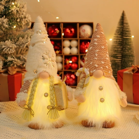 Bzdzmqm under $5 2Pcs LED Gnome Doll, Faceless Gnome Doll Christmas Decor, Light Up Gnome with Glitter Skirt, LED Tabletop Decoration for Xmas, Christmas Gnome Ornament for Tree Shelf