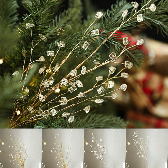 Bzdzmqm under $5 4Pcs Christmas Tree Crystal Branches, Christmas Tree Decoration Pentagram Ornament, Crystal Arrangement Branches for Xmas Tree, Artificial Frosted Branches Decor