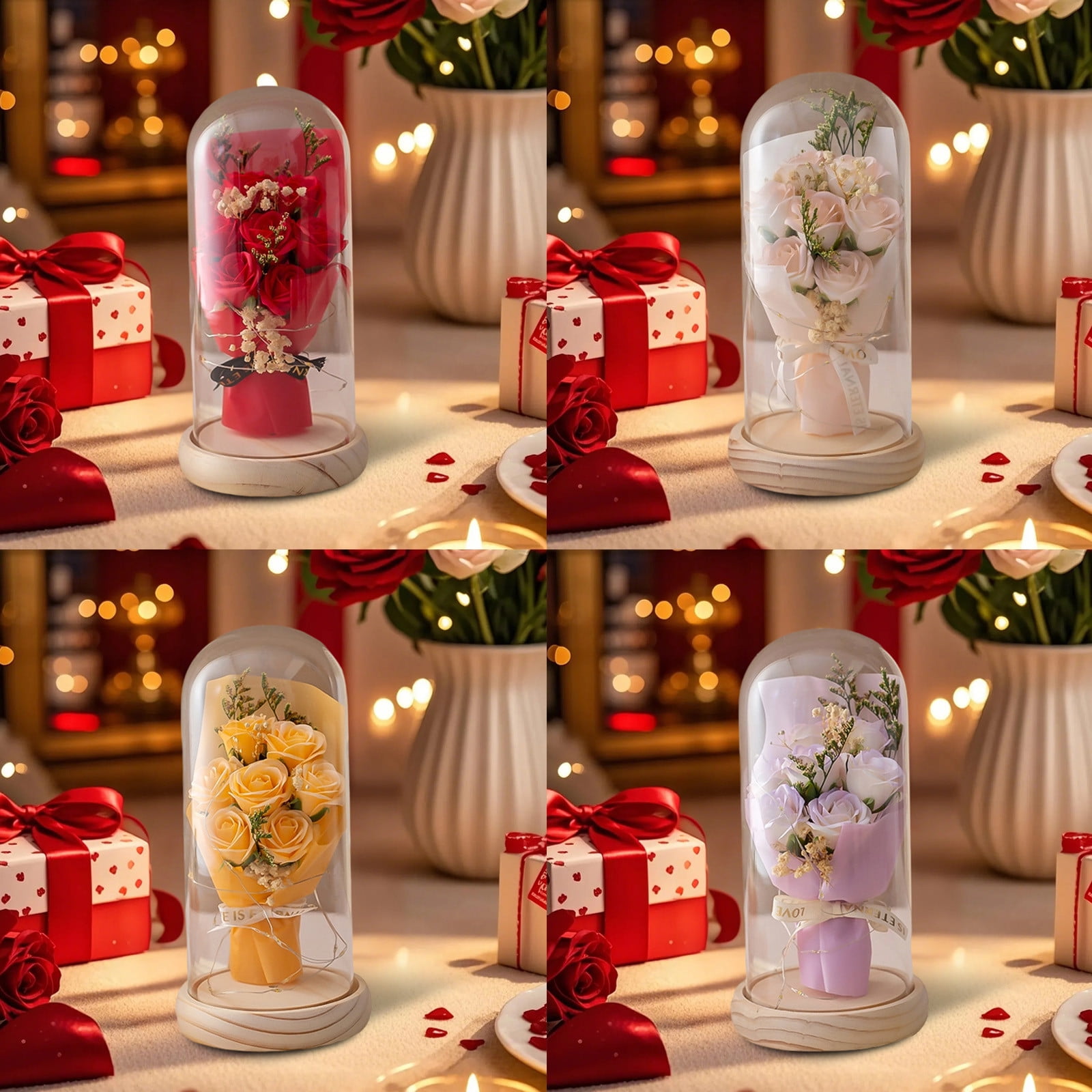 Bzdzmqm under $5 4Pcs Preserved Rose Bouquet, Preserved Rose Flower ...