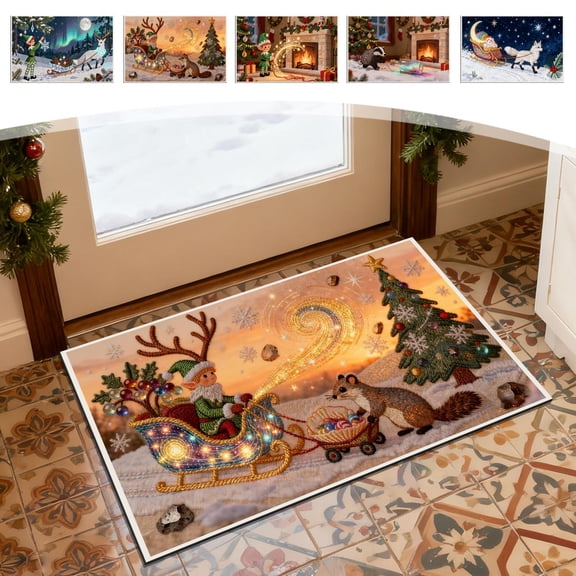 Bzdzmqm under $5 5Pcs Christmas Doormat, Christmas Embroidery Style Door Mat, 40x60cm Entrance Carpet, Absorbent Nonslip Foot Mat, Dirt Proof Bathroom Rug, Holiday Floor Decor, Non-Slip Kitchen Mat