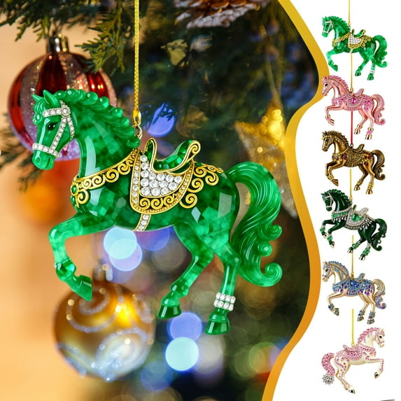 Bzdzmqm under $5 6Pcs Acrylic Christmas Pendant, Acrylic 2D Christmas Pony Ornament, Flat Christmas Tree Decoration, Holiday Home Decor Hanging Pendant, Colorful Acrylic Christmas Ornament