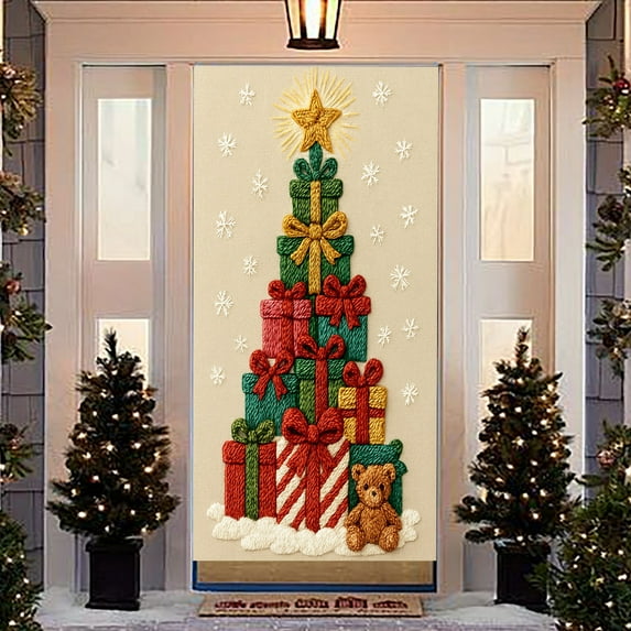 Bzdzmqm under $5 Christmas Door Curtain, Christmas Door Cover Curtain Decor, Large Size Holiday Scene Layout Background, Thickened Polyester Fabric Door Decoration, Storefront Window Holiday Display