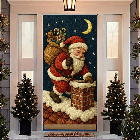 Bzdzmqm under $5 Christmas Door Curtain, Christmas Door Cover Curtain Decor, Large Size Holiday Scene Layout Background, Thickened Polyester Fabric Door Decoration, Storefront Window Holiday Display