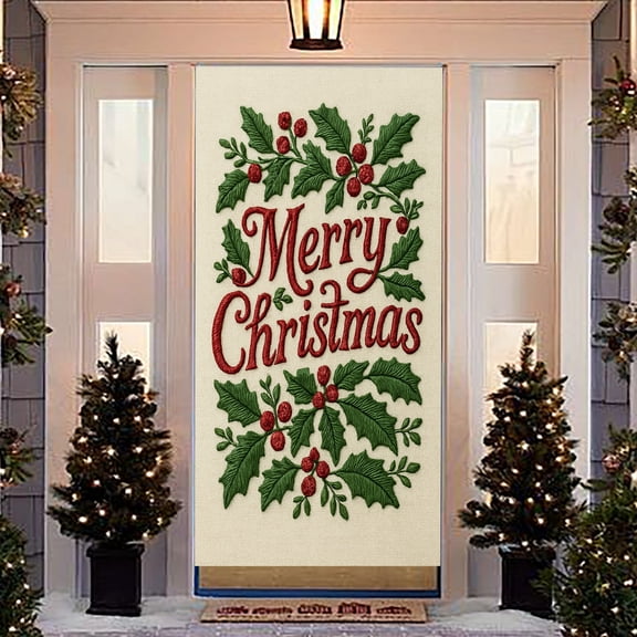 Bzdzmqm under $5 Christmas Door Curtain, Christmas Door Cover Curtain Decor, Large Size Holiday Scene Layout Background, Thickened Polyester Fabric Door Decoration, Storefront Window Holiday Display