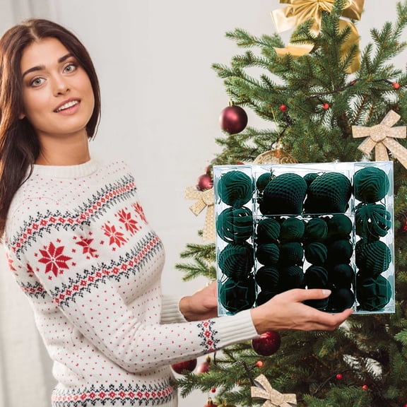 Bzdzmqm under $5 Flocked Christmas Ornaments, 48 Pcs Velvet Christmas Balls Set, Flocked Christmas Tree Ornaments, Xmas Decorative Hanging Balls, Holiday Tree Decor, Festive Party Supplies