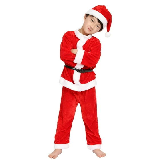 Bzdzmqm under $5 Santa Claus Suit, 4-PieceChildren'sSanta Claus Suit Unisex Christmas Costume Set, Festive Dress Up for Holiday Parties Photos, Complete Santa Outfit with Hat Accessories forBoysGirls