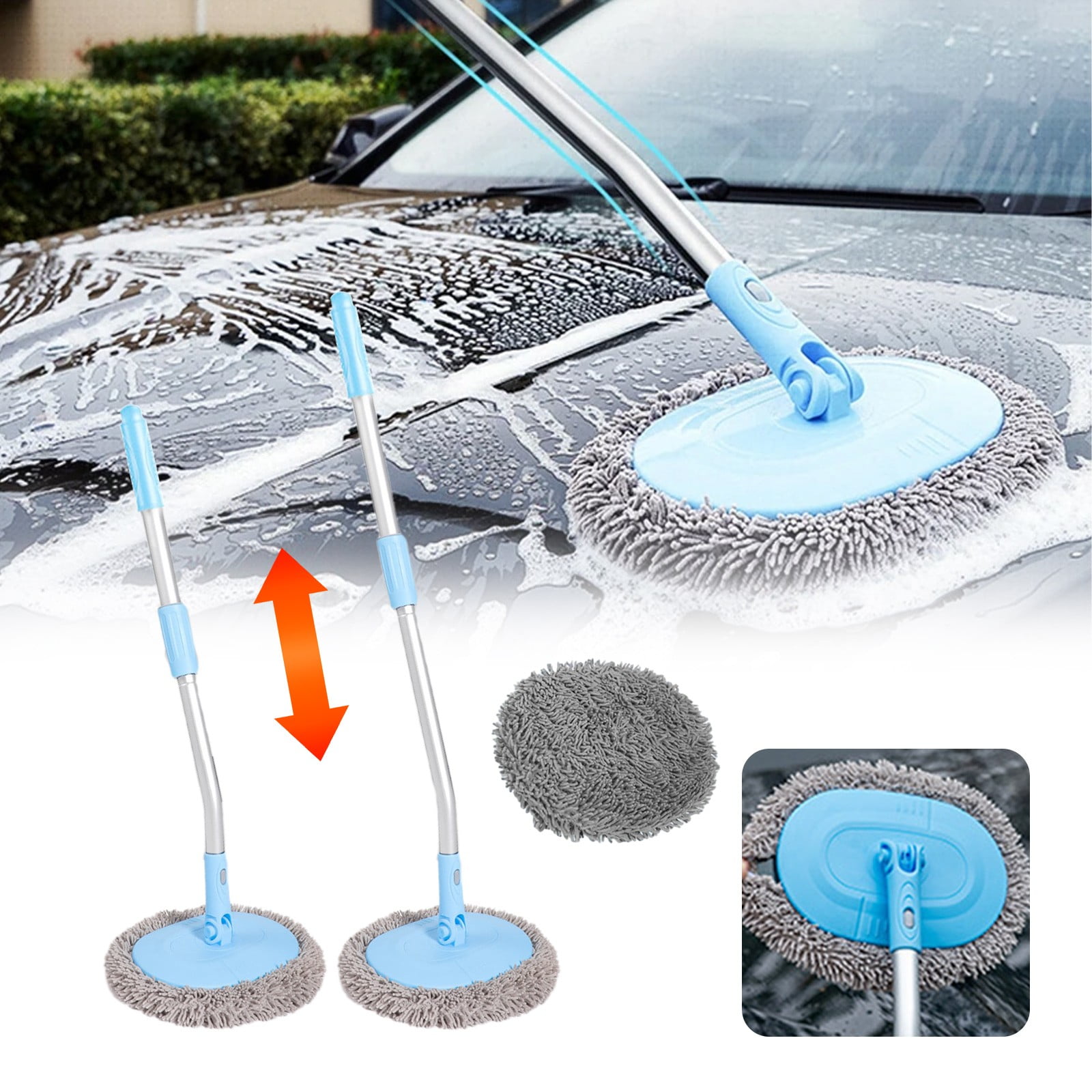 Bzdzmqm Curved Car Wash Brush with Long Handle Telescopic 48.8" Microfiber Cleaning Supplies Truck SUV RV Boat Wheel Extension Pole Carwash Mop Duster Exterior Interior Detailing Scratch Free Remover