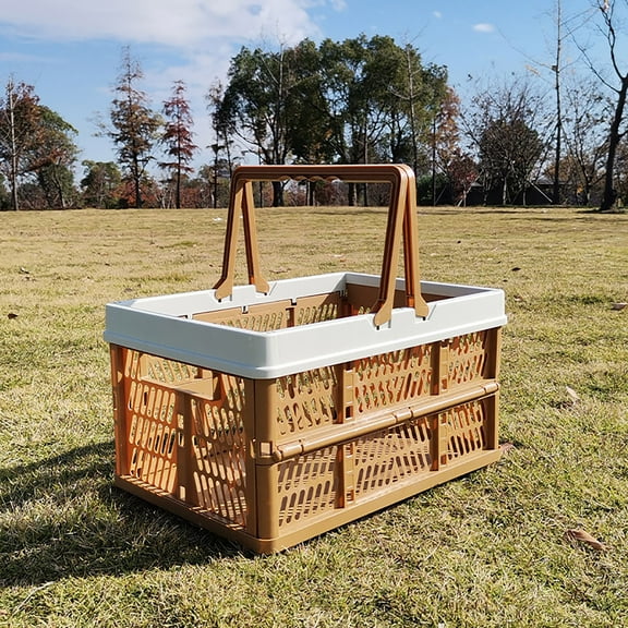Bzdzmqm Foldable Storage Basket Collapsible Picnic Basket, Stackable Plastic Grated Organizer Tote, Portable Camping Gear Outdoor Picking Crate, Reusable Grocery Shopping Basket Home Pantry Organizer