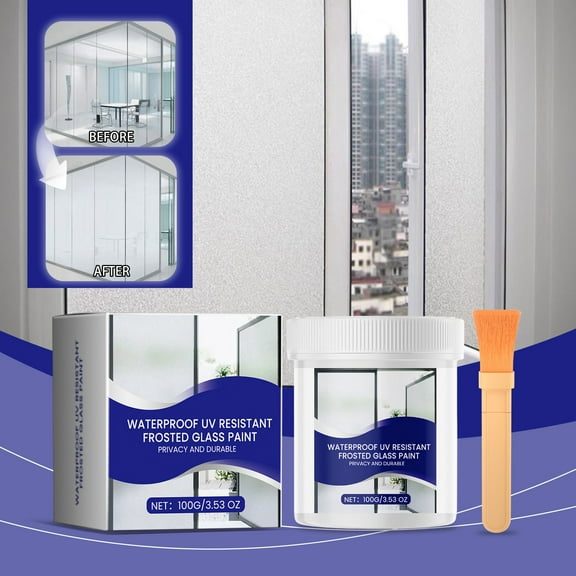 Bzdzmqm Frosted Glass Paint Water-Based Coating, Privacy Window Film Alternative, Waterproof Sunscreen Paint for Glass Doors Windows, Home Office Renovations Cover, Bathroom Kitchen Cabinet DIY