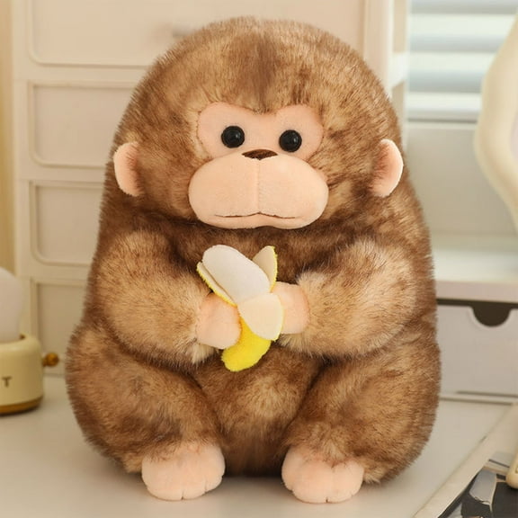 Bzdzmqm Golden Monkey Stuffed Animal Eating Banana, 23CM Realistic PlushToy, Lifelike Primate Doll for BoysGirls, Holiday Birthday Gift, Funny Pranks GagToys, Soothing Sleep Companion