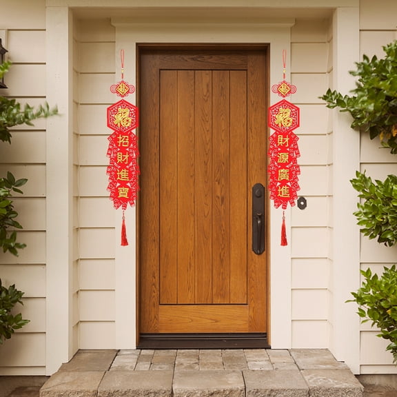 Bzdzmqm Spring Festival Chinese Couplet Pendant Hanging Ornament, Chinese New Year Decorations Door Wall Decor, Felt Blessing Couplet Set Indoor Outdoor Holiday Ornament, Lunar New Year Party