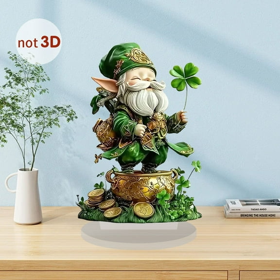 Bzdzmqm St. Patrick's Day Grandpa Decoration, Green Four-Leaf Standing Card Table Decor, Acrylic Holiday Home Desktop Ornament, Irish Shamrock Party Centerpiece, Festival Gift for Family Friends