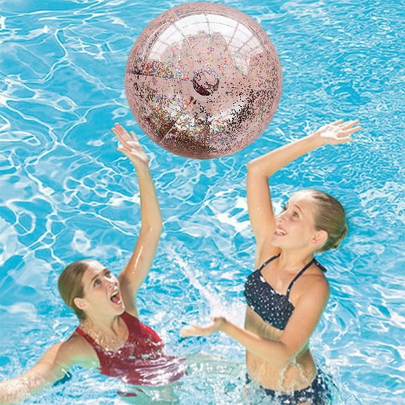 Bzdzmqm Summer Inflatable Beach Balls PVC Glitter Transparent Water PlayToy, Large Floating Sports Balls for Pool Lake Beach, Outdoor Swimming Party Games,KidsAdults Family Fun, Durable Plastic