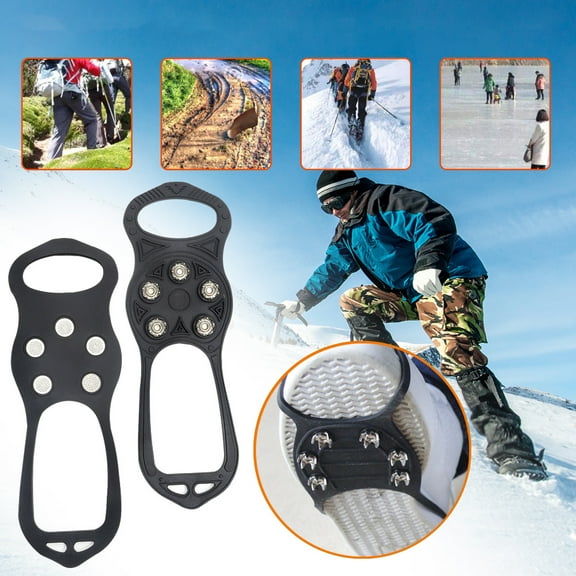 Bzdzmqm Winter Snow Ice Grips Cleats for Shoes Boots, Outdoor Traction Spikes Studs, Anti-Slip Metal Crampons for Hiking Walking, Ice Grippers for Men Women, Snow Grips for Car Emergency Kit