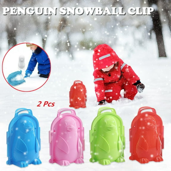 Bzdzmqm Winter Snowball Maker Tool, Cartoon Penguin Snowball Clips, 2-PackKidsSnowToysfor Outdoor Snowball Fights, Snow Day Activities, Family Winter Sports, Durable Plastic Snowball forChildren