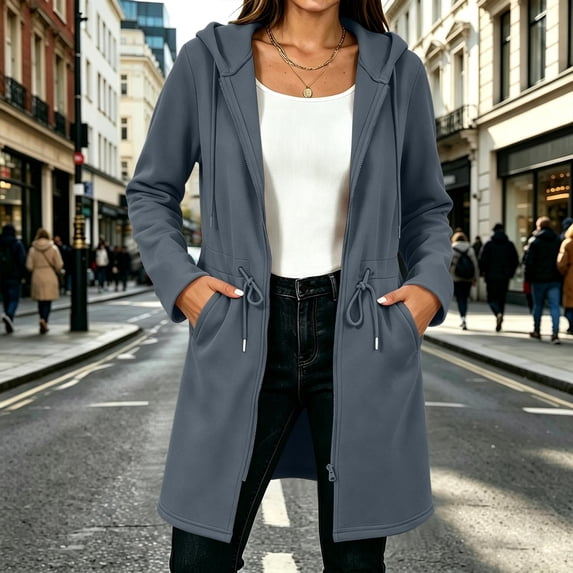Bzdzmqm Women Fall Winter Hooded Jacket Long Sleeve Zip Up Shacket Warm Casual Basic Coat Cozy Cover Up Outwear for Daily Wear Outdoor, Dark Gray XL