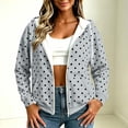 thumbnail image 1 of Bzdzmqm Women Fall Winter Hooded Zip Polka Dot Shacket Casual Loose Outwear Long Sleeve Fuzzy Jacket for Trendy Streetwear, Gray XL, 1 of 9