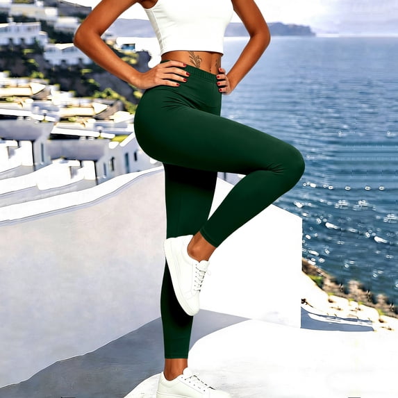 Bzdzmqm Women Slim Fit High Waisted Stretch Solid Casual Workout Sport Active Long Pants Leggings, Army Green L