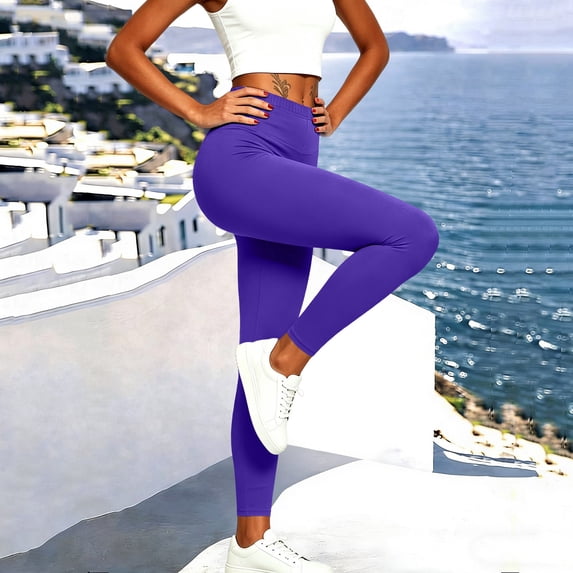 Bzdzmqm Women Slim Fit High Waisted Stretch Solid Casual Workout Sport Active Long Pants Leggings, Purple S