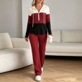 thumbnail image 1 of Bzdzmqm Women's 2 Piece Lounge Set V Neck Long Sleeve Hoodie with Wide Leg Pants Casual Solid Basic Tracksuit Cozy Zip Up Loungewear Fall Winter Outfit, Red M, 1 of 7