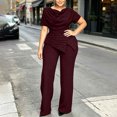 thumbnail image 1 of Bzdzmqm Women's 2 Piece Lounge Sets Plus Size Wide Leg Pants Two Piece Outfit Solid Elegant Casual Tracksuit with Drawstring Elastic Waist Comfortable Relaxed Fit for Daily Wear Fall Winter, Wine 5XL, 1 of 6