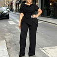 thumbnail image 1 of Bzdzmqm Women's 2 Piece Lounge Sets Plus Size Wide Leg Pants Two Piece Outfit Solid Elegant Casual Tracksuit with Drawstring Elastic Waist Comfortable Relaxed Fit for Daily Wear Fall Winter, Black M, 1 of 6