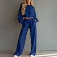thumbnail image 1 of Bzdzmqm Women's 2 Piece Outfits Long Sleeve Crop Top and Wide Leg Pants Casual Lounge Set Solid Color Basic Tracksuit with Elastic Waist Comfy Fall Daily Wear, Blue XL, 1 of 6