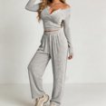 thumbnail image 1 of Bzdzmqm Women's 2 Piece Outfits V Neck Long Sleeve Crop Top and Wide Leg Pants Set Casual Lounge Matching Tracksuit Solid Basic Fall Travel Vacation Daily Wear Comfy, Gray XL, 1 of 6