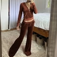 thumbnail image 1 of Bzdzmqm Women's 2 Piece Outfits V Neck Long Sleeve Hoodie and Wide Leg Pants Casual Set Solid Loungewear Tracksuit with Drawstring Lounge Pants Comfy Yoga Travel Work Essentials Fall Winter, Coffee S, 1 of 7
