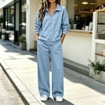 thumbnail image 1 of Bzdzmqm Women's 2 Piece Tracksuit Set Casual Collared Long Sleeve Suit Solid Loose Fit Lounge Outfits Zip-Up Jacket with Pants Elastic Waist Drawstring Comfortable Daily Wear Fall Travel, Light Blue, 1 of 8