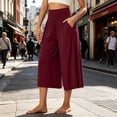 thumbnail image 1 of Bzdzmqm Women's High Waisted Wide Leg Capri Pants with Pockets Summer Casual Loose Elastic Waisted Lounge Cropped Beach Work Trousers Fashion Clothes, Wine M, 1 of 7