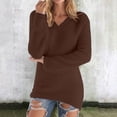 thumbnail image 1 of Bzdzmqm Women's V Neck Long Sleeve Knit Pullover Casual Tunic Tops Fall Winter Warm Sweaters for Business Work Office Wear, Coffee L, 1 of 7
