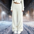 thumbnail image 1 of Bzdzmqm Women's Wide Leg Fleece Lined Lounge Pants High Waisted Casual Solid Cozy Travel Pajama Bottoms Winter Warm Loose Fit Comfy Daily, White S, 1 of 5