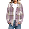 thumbnail image 1 of Bzdzmqm Womens Fall Winter Hooded Plaid Shacket Button Down Casual Loose Long Sleeve Oversized Coat for Women Trendy Outerwear with Pockets for Daily Wear, Purple XL, 1 of 6