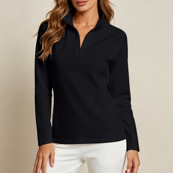 Bzdzmqm Womens Half Zip Running Shirts Long Sleeve Athletic Workout Tops Stand Collar Slim Fit Stretch Yoga Gym Activewear Casual Fall Winter Daily Wear Travel, Black M