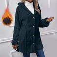 thumbnail image 1 of Bzdzmqm Womens Hooded Long Sleeve Button Down Open Front Coats Fall Winter Casual Basic Solid Warm Jacket for Daily Wear Cozy Outerwear, Dark Blue M, 1 of 9