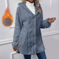 thumbnail image 1 of Bzdzmqm Womens Hooded Long Sleeve Button Down Open Front Coats Fall Winter Casual Basic Solid Warm Jacket for Daily Wear Cozy Outerwear, Navy L, 1 of 9