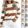 thumbnail image 1 of Bzdzmqm Women Oversized Striped Sweatshirt Long Sleeve Casual Crew Neck Pullover Fall Winter Loose Fit Knit Tees for Daily Work Office Outfits, Brown S, 1 of 6